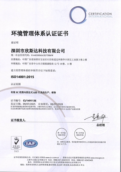 ISO 14001 Certificate (Chinese, 2025)