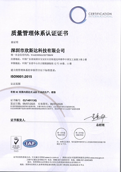 ISO 9001 Certificate (Chinese, 2025)